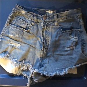 Distressed jean shorts